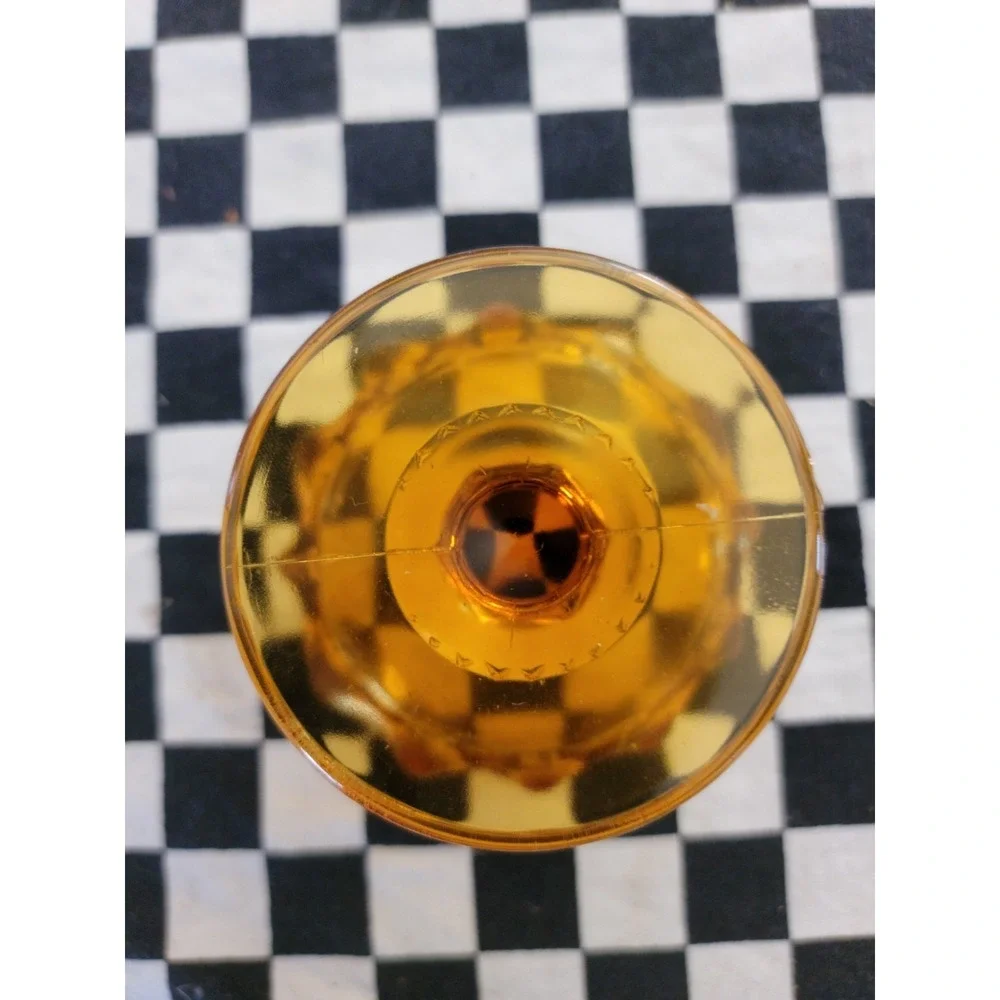 AMBER PRESSED GLASS COMPOTE‎ / SHERBET DISH – OPTIC BUBBLE – VINTAGE